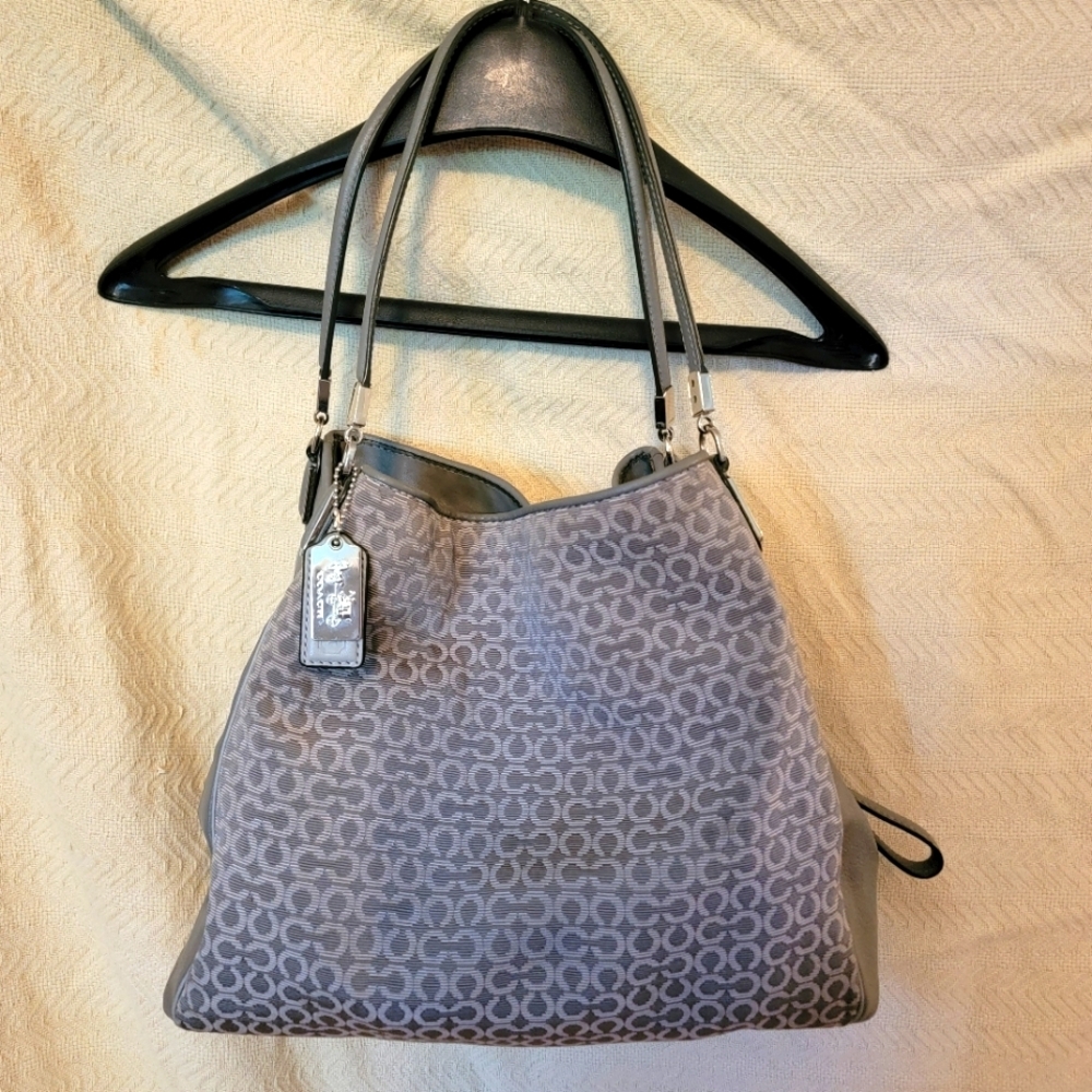 Coach Gray Signature Canvas Shoulder Bag